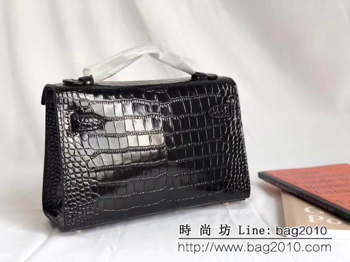 愛馬仕Hermès mini Kelly鱷魚紋時尚百搭包 可單肩手拿 0AM1645